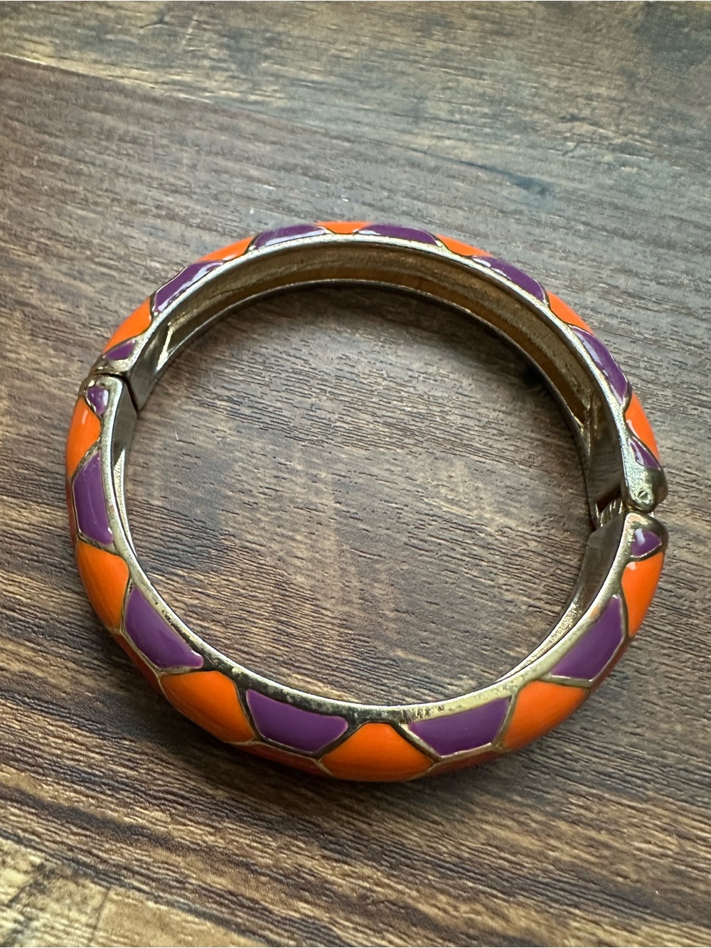 Purple and Orange Enamel Hinged Bangle Bracelet